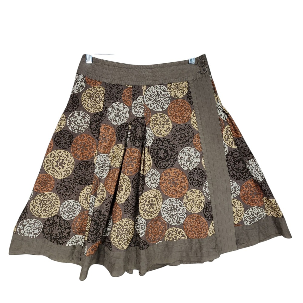 Nic + Zoe Skirt 4 Women Brown Orange Floral A-Line Pleated Cotton Boho Retro 70s